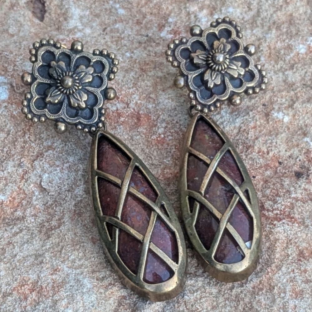 Stephen Dweck Vintage Gold Filled Clip-On Earrings With Natural Stone